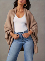Casual Cardigan Women's Plus Solid Bat Sleeve...ront Cardigan