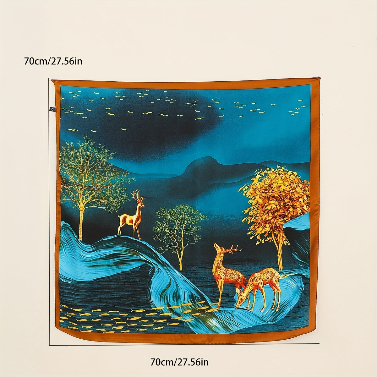 Deer Print Bandana Green Shawl Satin Square Scarf Classic Neckerchief Head Wrap