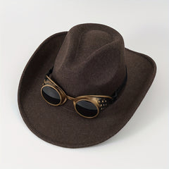 Gothic Punk Windproof Goggles Woolen Cowboy Hat