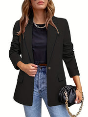 Solid Button Front Lapel Blazer Casual Long Sleeve Blazer