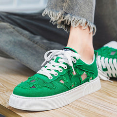 Men's Ripped Skate Shoes Lace up Sneakers with Good Grip