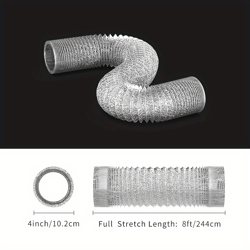10-16cm Dryer Vent Hose Flexible Foil Non-Insulated, 8 Feet with 2 Clips
