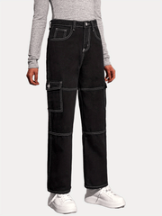 Cargo Jeans with Flap Pockets Zipper Button Closure