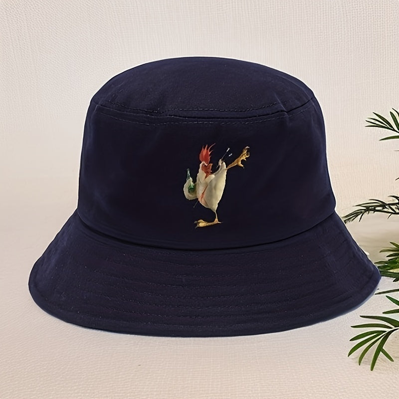 Cartoon Rooster Embroidered Sunscreen Bucket Cap