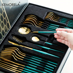 24pcs Western Steak Flatware Set - Knives Forks Spoons - High end Tableware