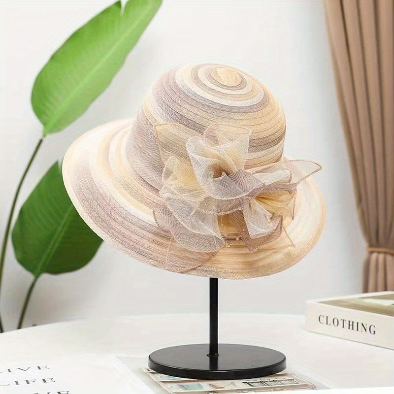 Breathable Gradient Organza Flower Bucket Hat