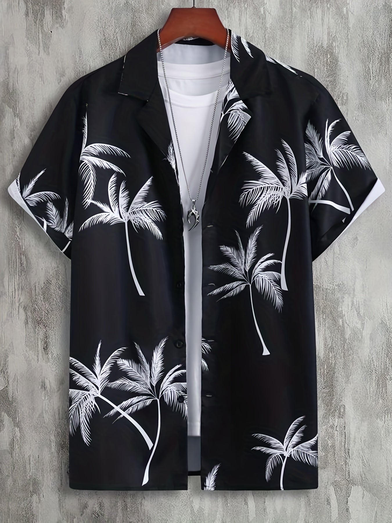 Coconut Tree Print Men's Casual Short Sleeve Shirt - Summer Vacation Resort Tops