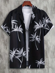 Coconut Tree Print Men's Casual Short Sleeve Shirt - Summer Vacation Resort Tops