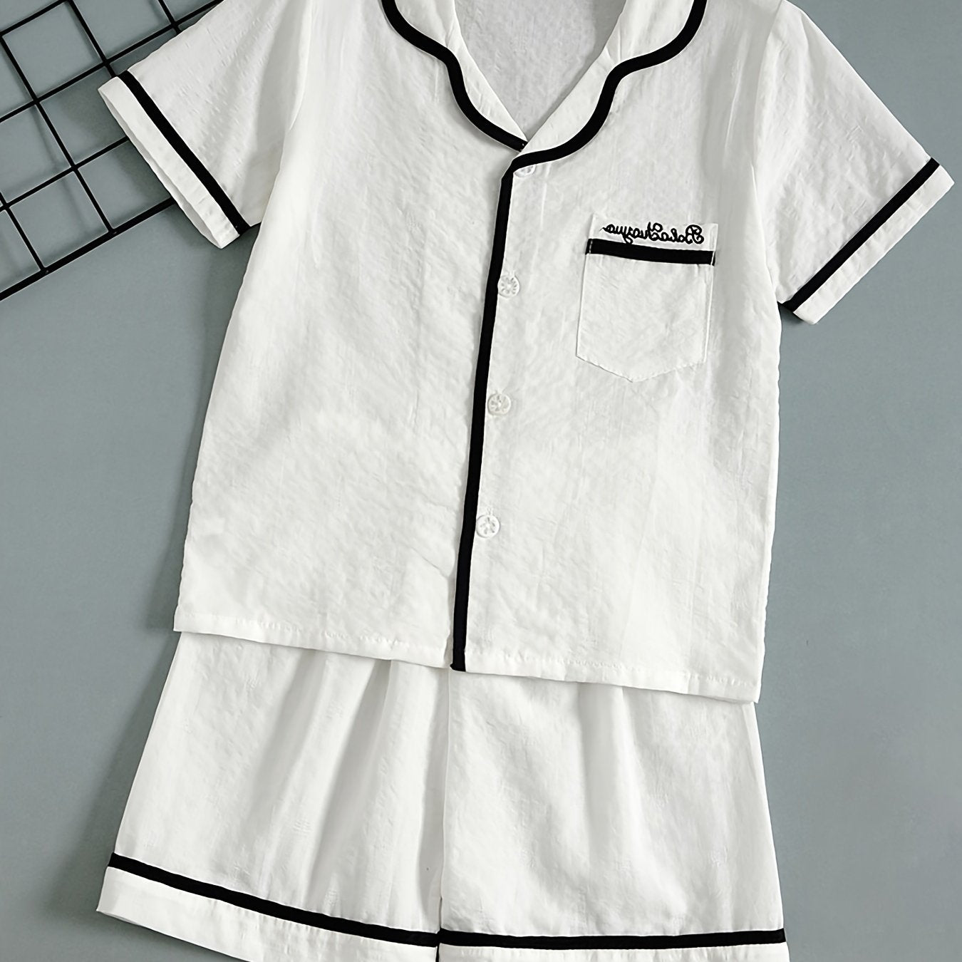 Girls Cotton Pajamas Set Embroidered Top & Shorts