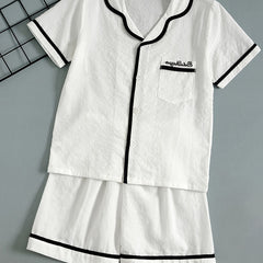 Girls Cotton Pajamas Set Embroidered Top & Shorts