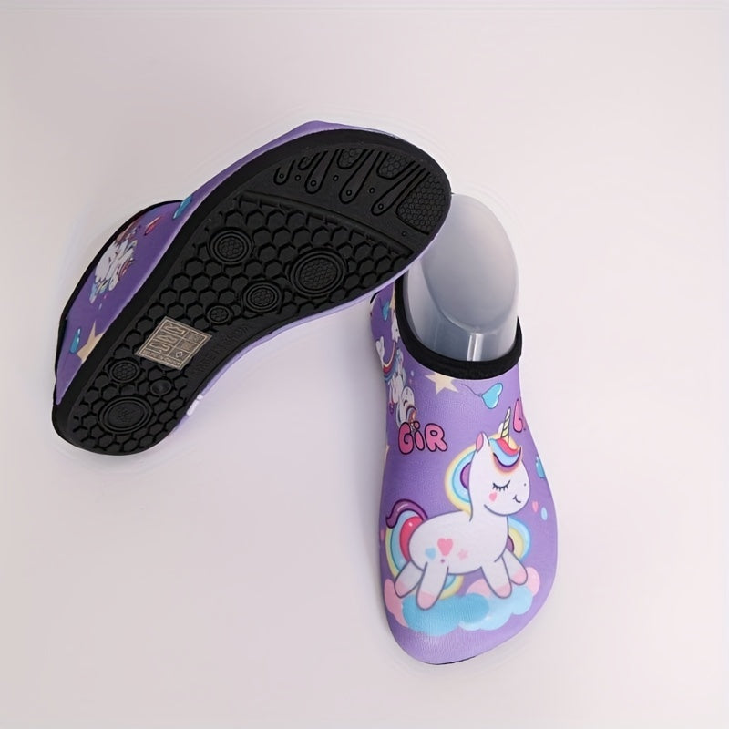 Girl's Cartoon Pony Water Shoes Quick Dry Non Slip Soft Beach Aqua Socks