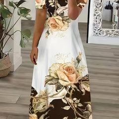 Floral Print V Neck Maxi Dress, Plus Size