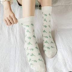 10 Pairs Geometric Pattern Socks Breathable Mid Tube Women's Stockings