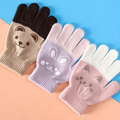 Kids Cartoon Knitted Gloves for Autumn and Winter