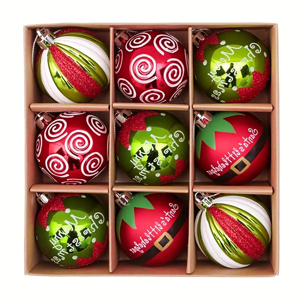 9pcs Santa Claus Christmas Ball Decoration Plastic Painted Ball Pendant