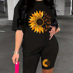 Flower & Butterfly Lounge Set Short Sleeve Top & Cozy Shorts