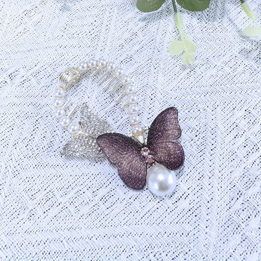 Vintage Butterfly Hair Claw Clip with Faux Pearl
