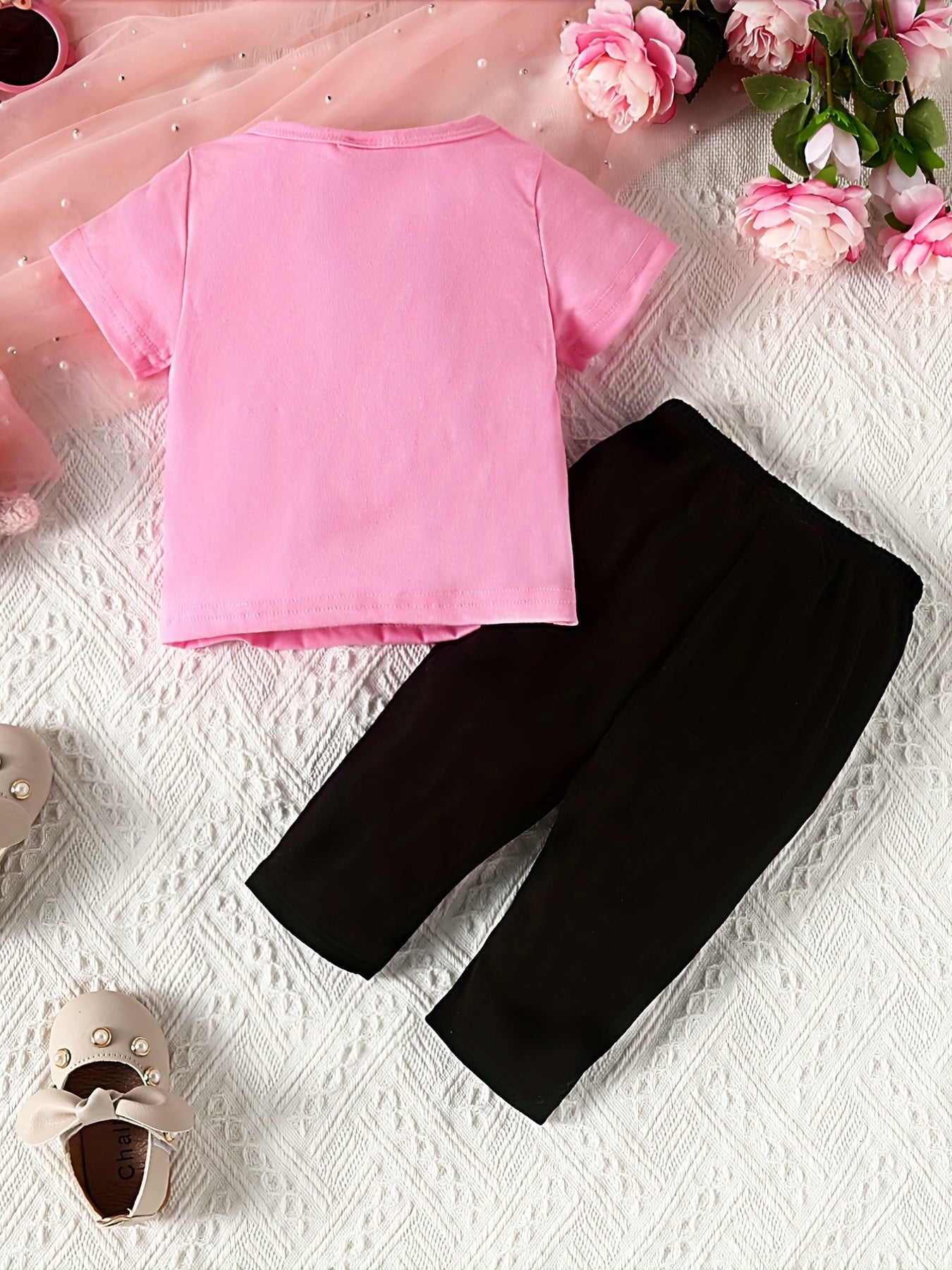 2pcs Baby Girls Cat Print T shirt & Pants Set