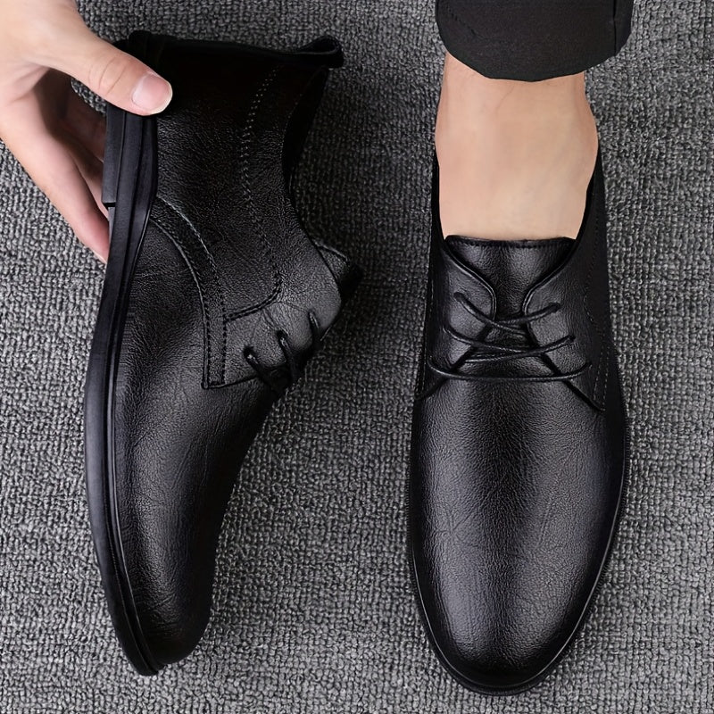Men's Plush Warm Faux Leather Lace Up Shoes Lightweight Non Slip Casual Shoes