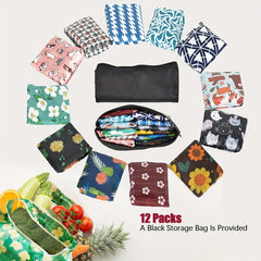 12Pack Reusable Grocery Bag Foldable Large Capacity Gift T