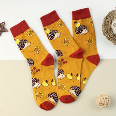 Cartoon Hedgehog Print Socks Comfy Mid Tube Women's Stockings