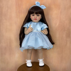 22in Reborn Baby Girl Doll Lifelike Princess Toddler Long Hair Dress Bow Stand