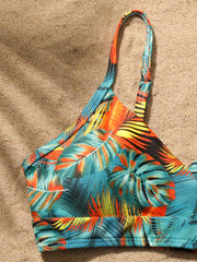 2pcs Girl's Tropical Leaf Cami Top & Shorts Bikini Swimsuit Set