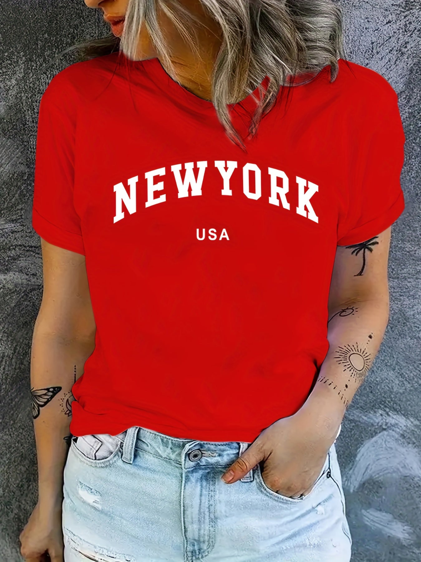 USA Letter Graphic Versatile T-shirts Loose Casual Sports Summer Top