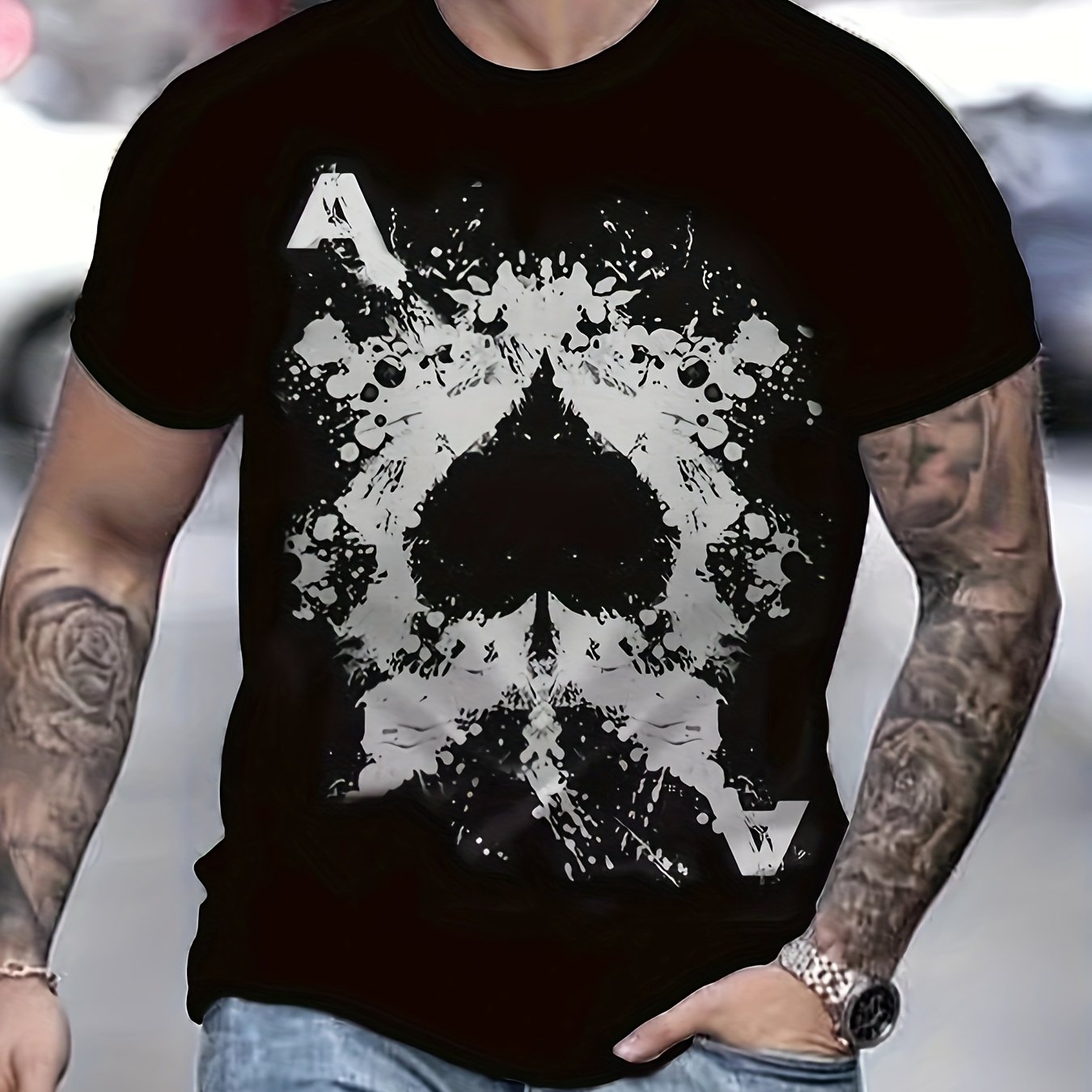 Poker Spade Pattern Men's Short Sleeve Graphic Tee