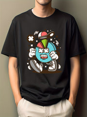 Men's Cartoon Print T-shirt Hip Pop Boy Illustration Tee