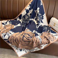 Large Rose Print Square Scarf Vintage Block Shawl Head Wrap Bandana