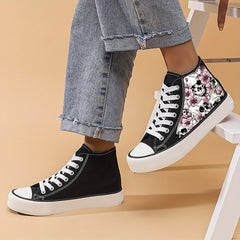 Skull & Flower High Top Canvas Sneakers