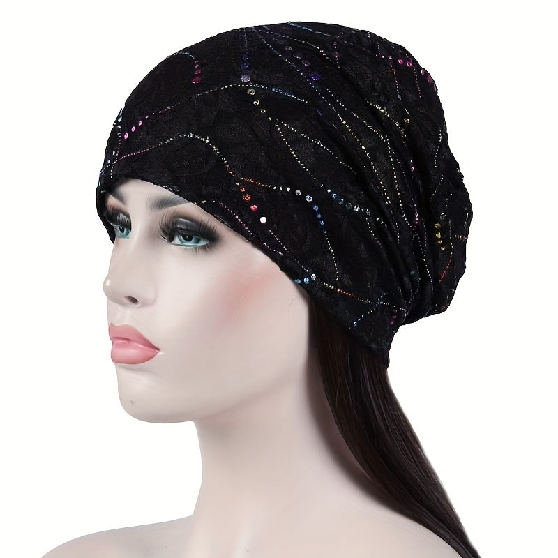Rhinestone Lace Beanie Turban Cap Head Wrap Chemo Hats