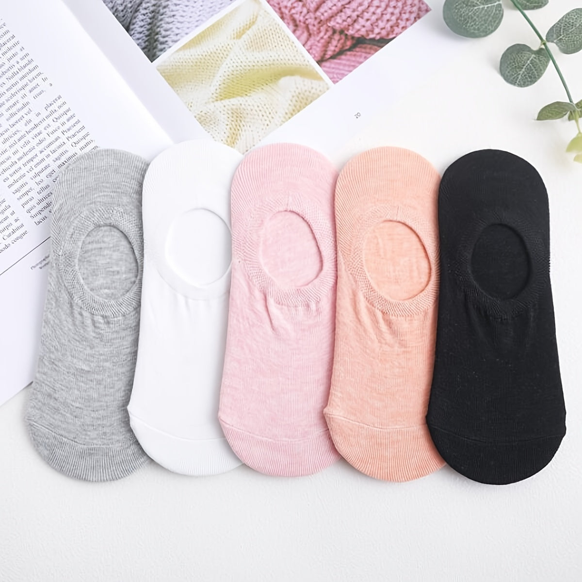 5 Pairs Women's Cotton Anti Skid Boat Socks