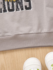 Lion Print Boys Casual Sweatshirt Crew Neck Tops Kids Clothing
