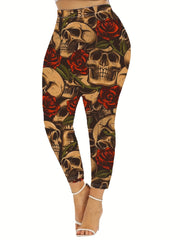 Floral & Skull Print Skinny Leggings Casual Every Stretchy Leggings