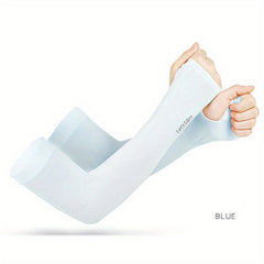 1pair Thumb Hole Arm Sleeves Solid Sunscreen Ice Sleeves Outdoor