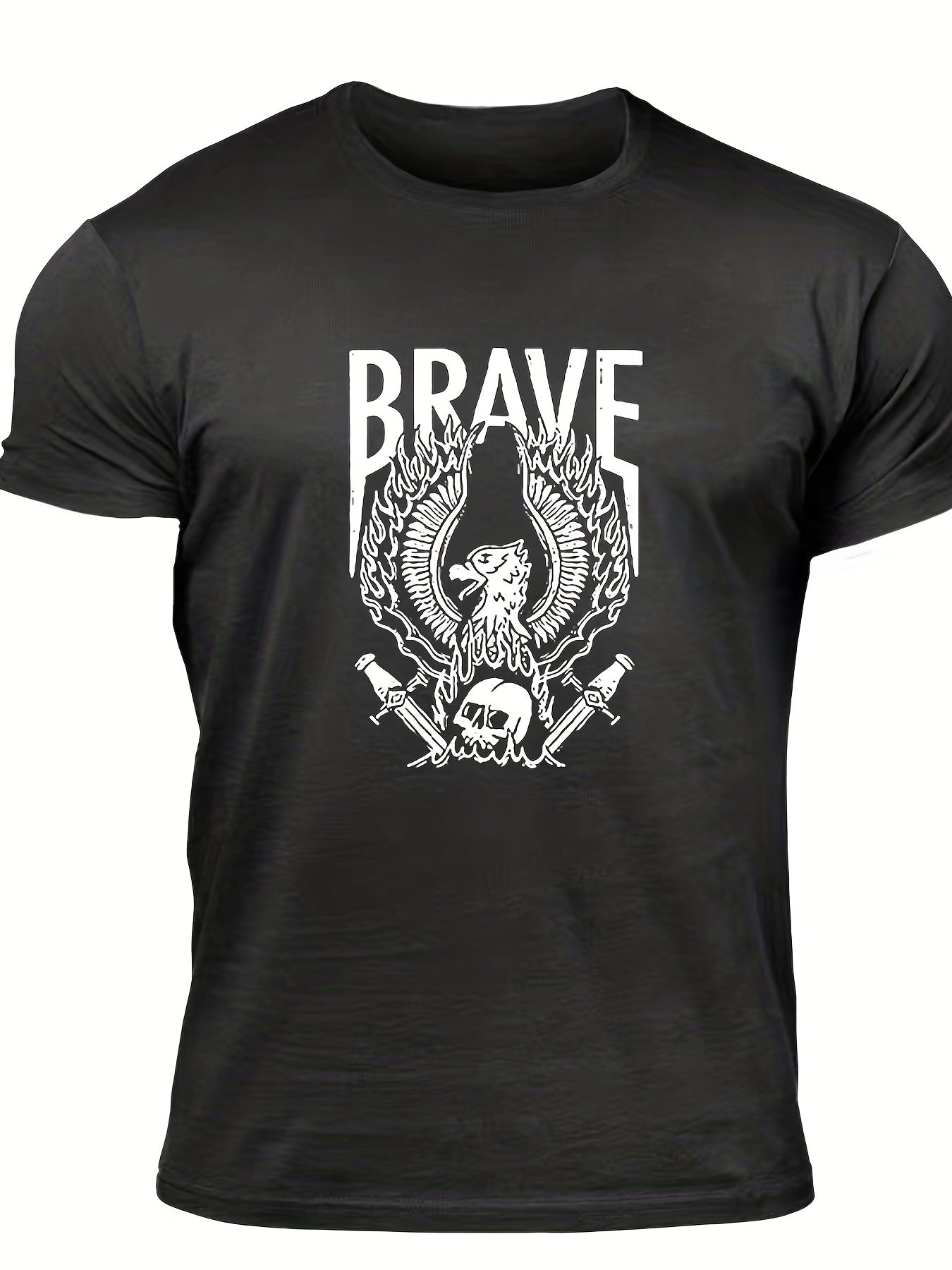 Men's Brave Eagle & Skull Print T shirt Casual Tee