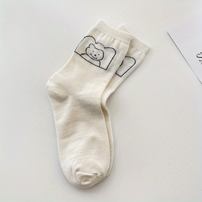 Letter & Striped Print Socks Women's Mid Tube Stockings