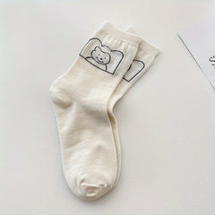 Letter & Striped Print Socks Women's Mid Tube Stockings