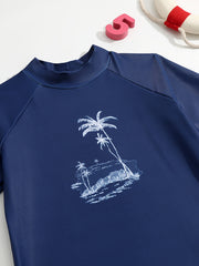 Boys Coconut Tree Swimwear Set Short Sleeves Quick Dry Casual Kids Clothes