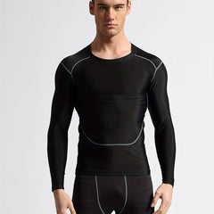Men's Solid Compression Shirt High Stretch Crew Neck Top