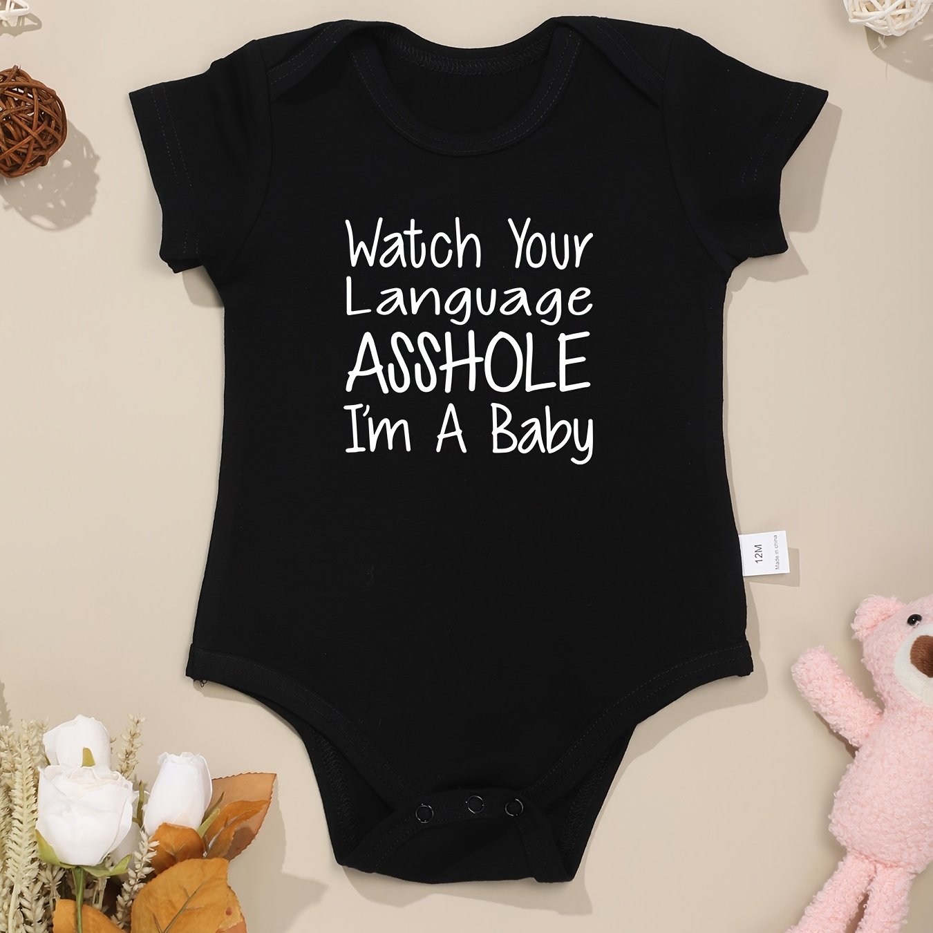 Baby Girls Casual I'M A BABY Print Romper