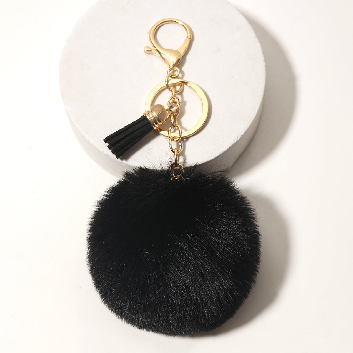 Fluffy Pom Pom Keychains Faux Rabbit Fur Pompom Silver Keyring Accessories