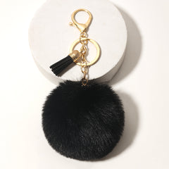 Fluffy Pom Pom Keychains Faux Rabbit Fur Pompom Silver Keyring Accessories