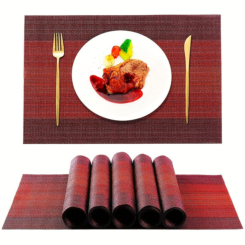 6pcs Plastic Placemats Lake Woven Rectangle Insulated Mat