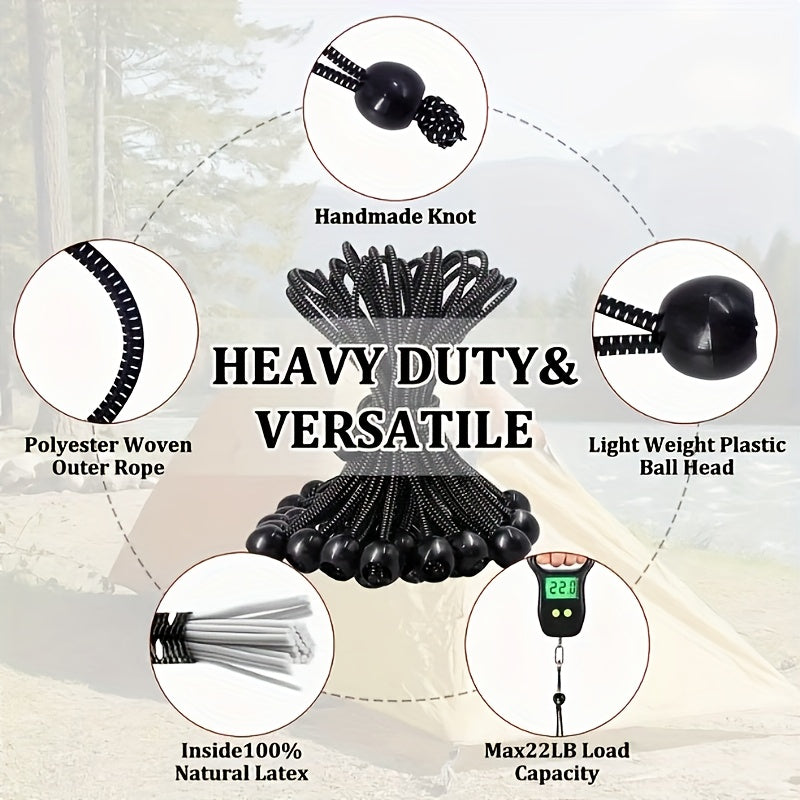 30pcs Elastic Rope w/ Ball for Camping Tent Storage Bungee Balls Fixed Rope
