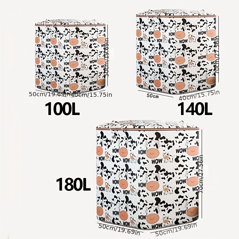Cartoon Cow Pattern Storage Box Zipper Large Capacity Organizer