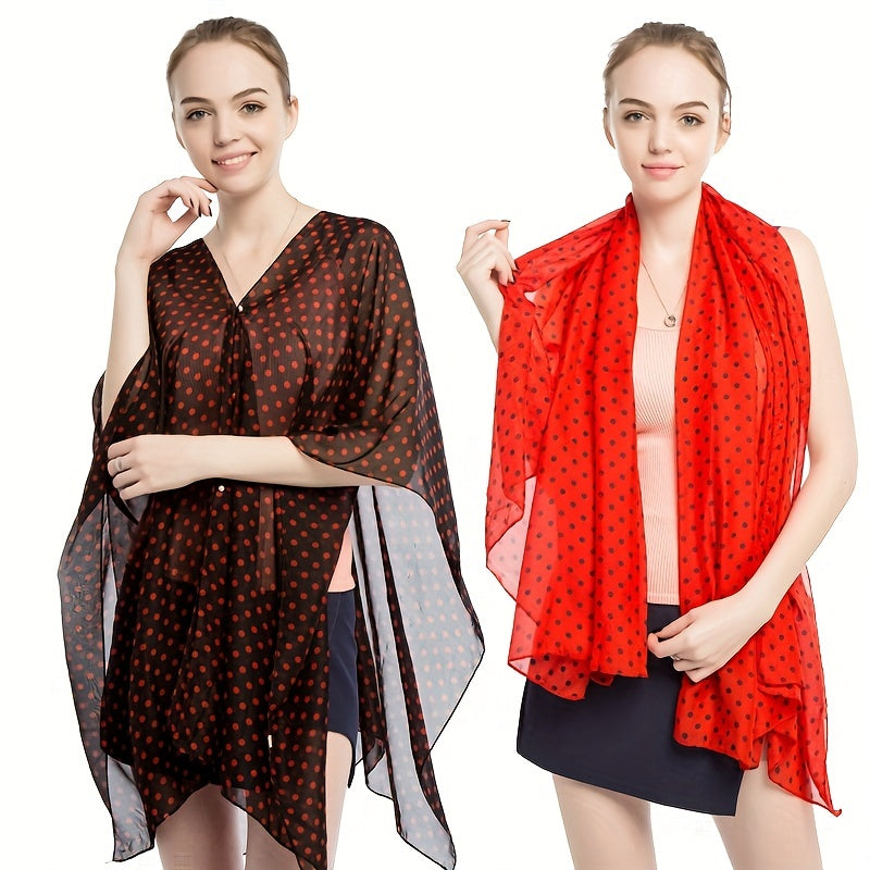 Dotted Chiffon Shawl Bikini Cover Up Windproof Cape