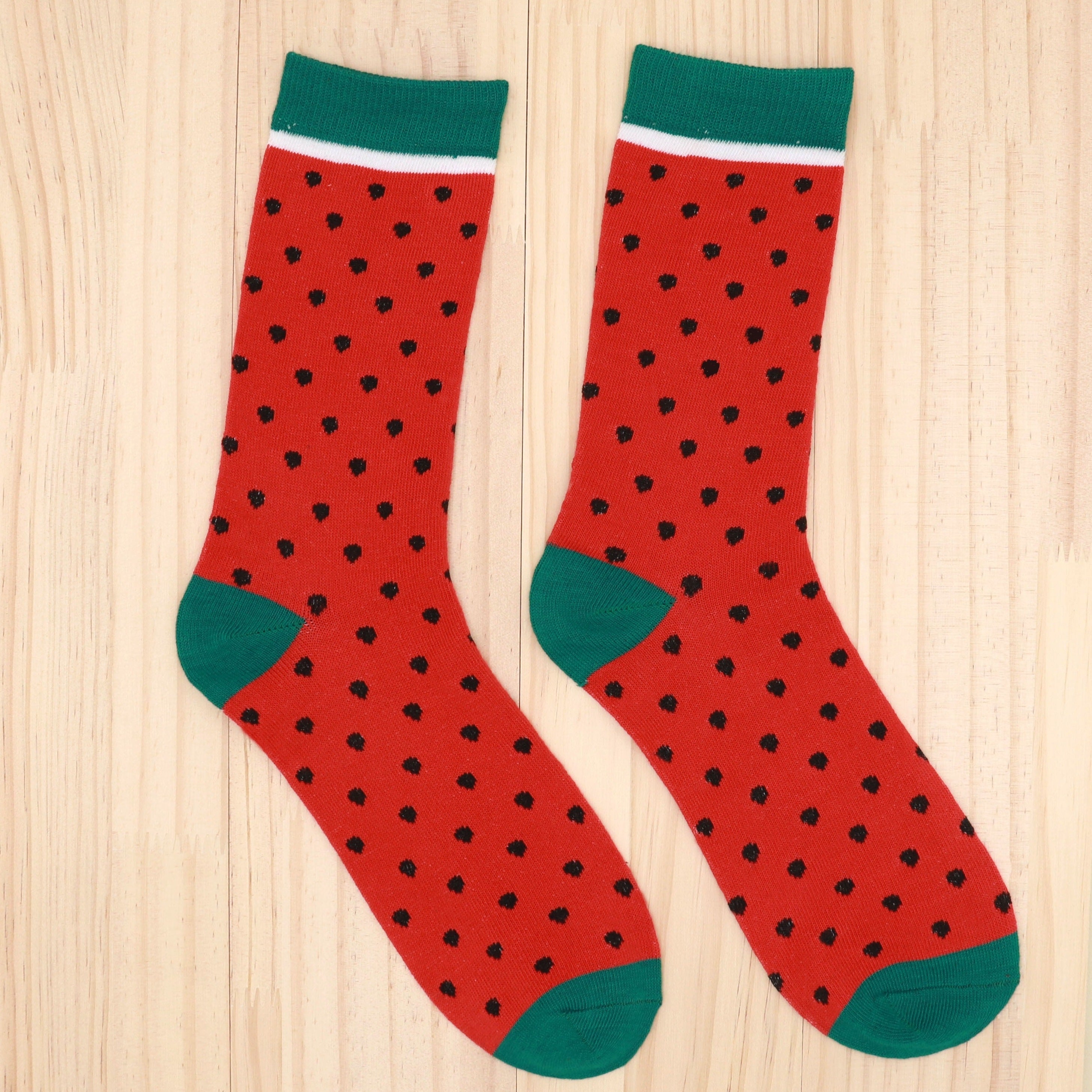 Watermelon Pattern Socks Colorblock Mid Tube Stockings